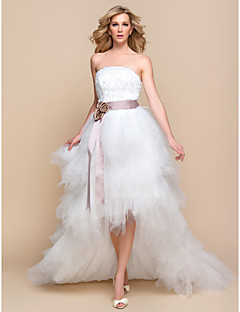 A-line / Princess Wedding Dress - Ivory Asymmetrical Strapless Tulle
