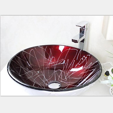 Contemporary Radial Red Round Tempered Glass Vessel Sink With Faucet ...
