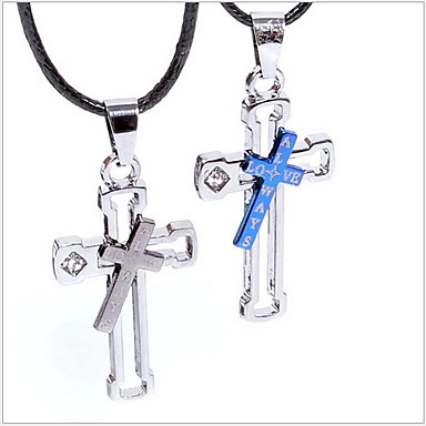 (2 Pcs ,1 in Black , 1 in Blue)Korean Fashion Titanium Steel Couple Pendant(A...